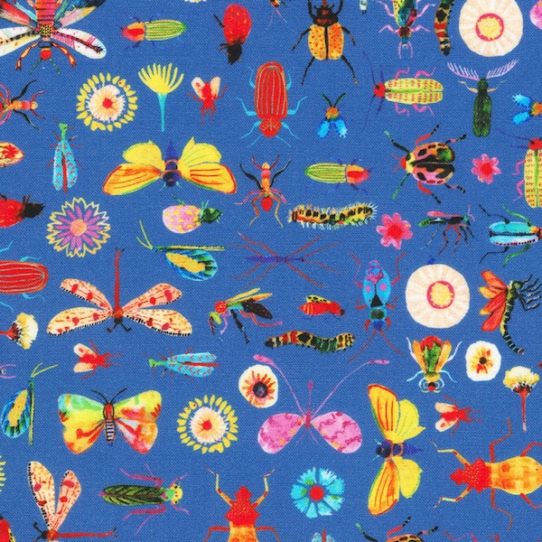 Robert Kaufman~Flora & Fun~Insects~Digital~Blue Jay~Cotton Fabric by the Yard or Select Length ANAD2201082