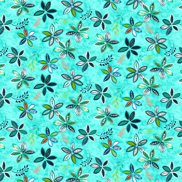 EOB~Quilting Treasures~Enchanted Garden~Peaceful Flowers~Digital Print~Turquoise~Cotton Fabric by the Yard or Select 28500-Q