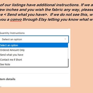 May include: Screenshot of a webpage with instructions about quantity options. The text reads: "Many of our listings have additional instructions..." and lists options like "Send what you have".
