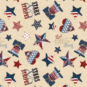 Wilmington Prints~Stars of Valor~Patriotic Toss~Cream~Cotton Fabric by the Yard or Select Length 30085-234
