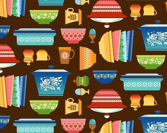 Michael Miller~Retro Kitchen~Vintage Hunt~Digital Print~Brown~Cotton Fabric by the Yard or Select Length DCX9581-BROW