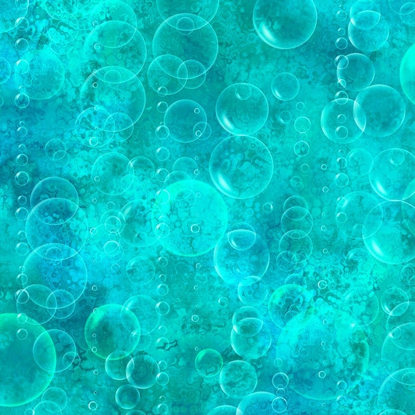 3 Wishes Fabric~Shining Sea~Tonal Bubbles~Digital~Turquoise~Cotton Fabric by the Yard or Select Length 21688-TRQ