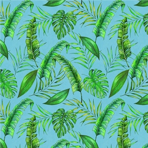 Telas Windham ~ Paraíso tropical ~ Hojas tropicales ~ Turquesa ~ Tela de algodón cortada a medida o seleccione el largo 53932-2