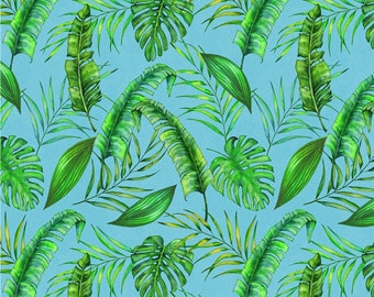 Windham Fabrics~Tropical Paradise~Tropical Leaves~Turquoise~Cotton Fabric by the Yard or Select Length 53932-2