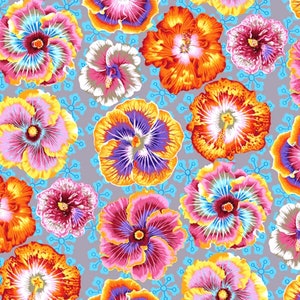 Floating Hibiscus PWPJ122 Grey Flowers Yellow Purple Orange