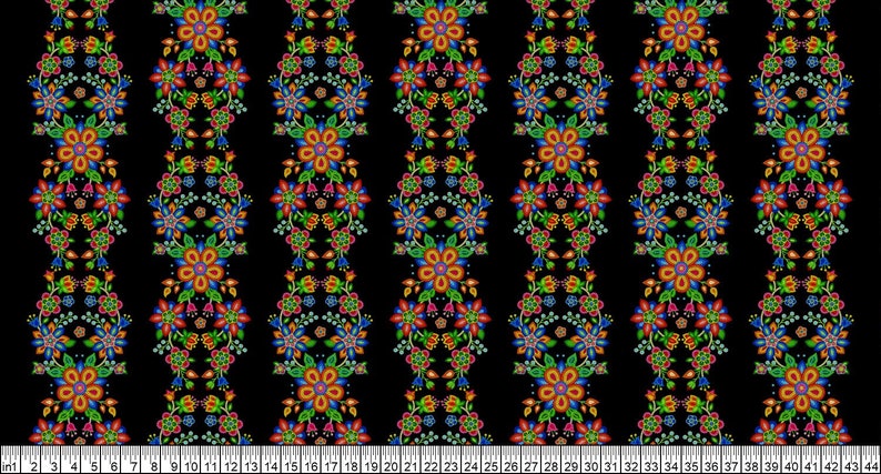 Elizabeths StudioTucsonBeaded Floral StripeBlackCotton Fabric by the Yard or Select Length 668E-BLACK image 2
