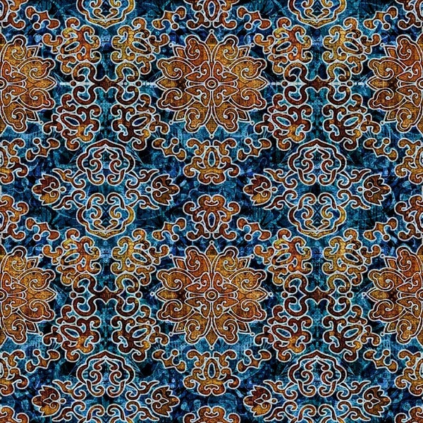 Quilting Treasures~Heirloom~Large Set Medallion~Digital~Navy~Cotton Fabric by the Yard or Select Length 29542-W