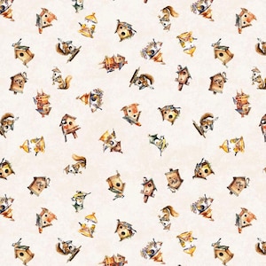 Quilting Treasures~Birdsong~Birdhouse Toss~Digital~Cream~Cotton Fabric by the Yard or Select Length 30282-E