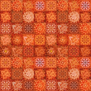 Hoffman~Dream Big Tiles~2-1/2&quot; Square Tiles~Spectrum Digital Print~Persimmon~Cotton Fabric by the Yard or Select Length V5254-89