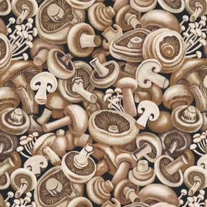 Paintbrush Studio~Farmer Johns Garden Party~Mushrooms~Brown~Cotton Fabric by the Yard or Select Length 120-13221