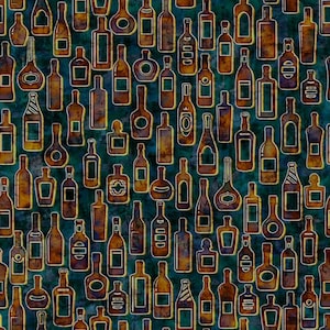 Quilting Treasures ~ Cocktail-Stunde ~ Schnapsflaschen ~ Digitaldruck ~ Türkis ~ Baumwollstoff-Bulk-Lager oder wählen Sie Länge 28719-Q