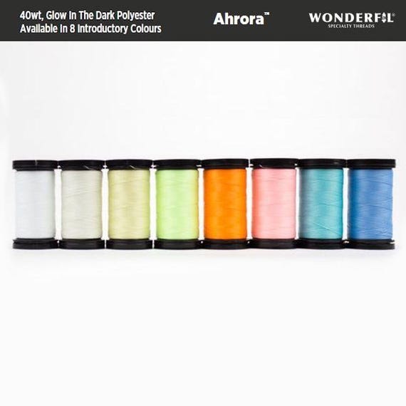 Wonderfil~Ahrora Polyester Glow in the Dark Thread~40 Weight~200 Yard Spool~Available in 8 Colors