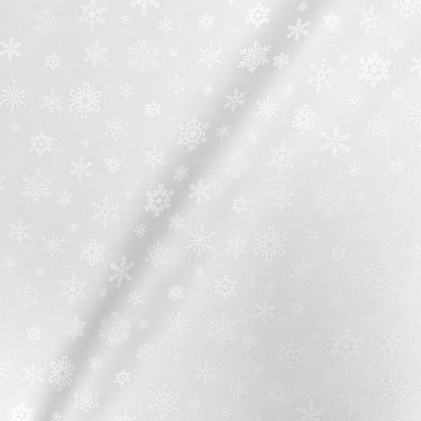 Elizabeths Studio~Landscape Medley~Snowflakes~White on White~Cotton Fabric by the Yard or Select Length 676E-WHITE