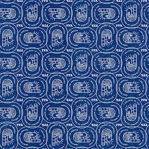 May include: A repeating pattern of white FFA (Future Farmers of America) emblems on a dark blue background. Each emblem features a stylized farm scene and the text "I Believe in the Future of Agriculture."