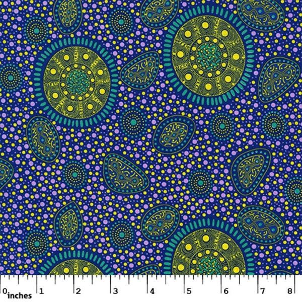 EOB~M & S Textiles - Aborigène - Oignons sauvages et fleurs sauvages - Violet par Jane Doolan - Tissu par mètre BOWFP