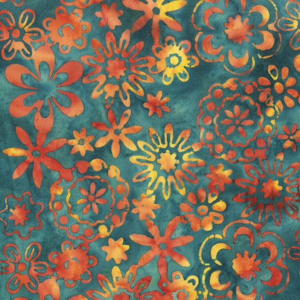 EOB~Anthology~Jacqueline De Jonge Adventure Batik~Bloom~Dark Teal~Cotton Batik Fabric by the Yard or Select Length 3097Q-X