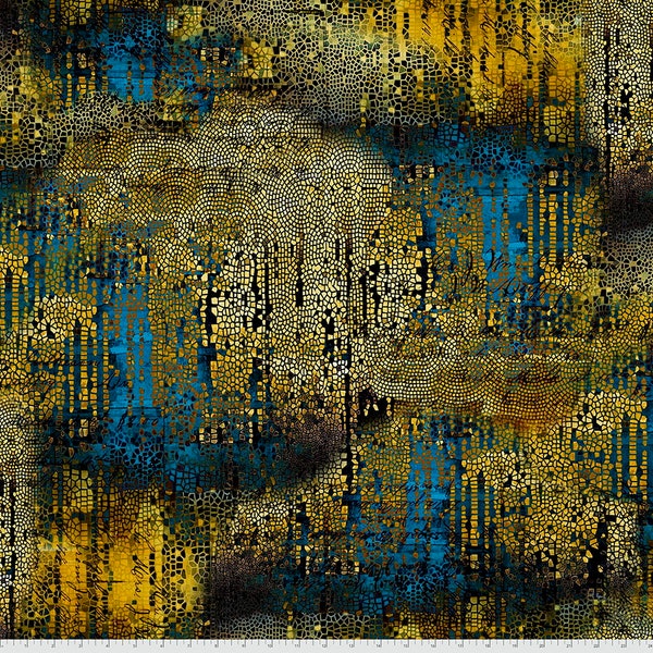 Spirito libero~Abandoned II di Tim Holtz~Mosaico dorato~Oro~Tessuto di cotone tagliato su misura o Seleziona lunghezza PWTH140-GOLD
