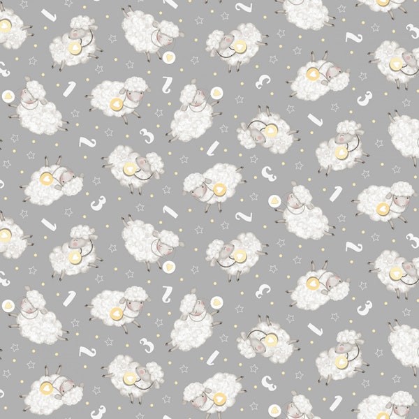 Studio E~Sweet Dreams~Tossed Sheep~Grey~Cotton Fabric by the Yard or Select Length 6320S-90