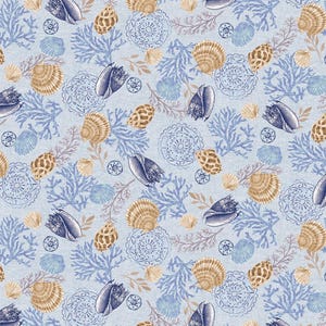 Henry Glass~Cobalt Seas~Spaced Shells~Light Blue~Cotton Fabric by the Yard or Select Length 1364-11
