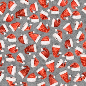 Quilting Treasures~Holly Jolly~Santa Hat Toss~Digital~Grau~Baumwollstoff Meterware oder Länge auswählen 31162-K