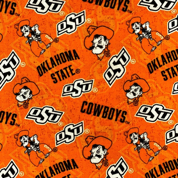 EOB~Sykel Enterprises~College Cottons~NCAA Oklahoma State Cowboys Tone on Tone~Orange -Cotton Fabric by the Yard or Select Length OSU-1178