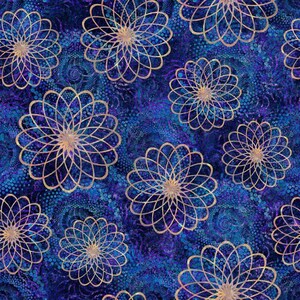 Quilting Treasures~Twilight~Spiral Floral~Digital~Dark Blue~Cotton Fabric by the Yard or Select Length 29788-W