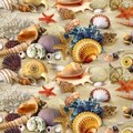 Elizabeths Studio Landscape Medley Sea Shells on Sand Sand Cotton Fabric by the Yard or Select Length 278E-SAND