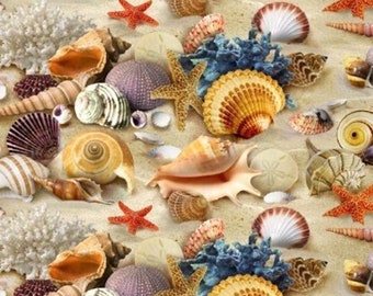 Elizabeths Studio~Landscape Medley~Sea Shells on Sand~Sand~Cotton Fabric by the Yard or Select Length 278E-SAND