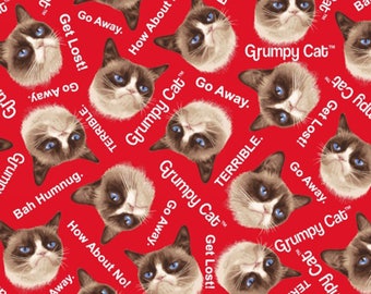Marcus Bros - Grumpy Cat Cotton - Grumpy Cat Allover - Red - Fabric by the Yard 9722-0160