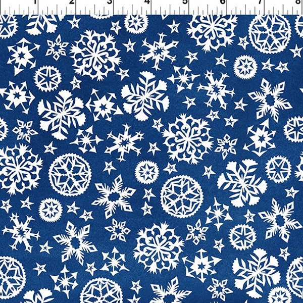 In The Beginning~Snowy~Snowflakes~Digital Print~Blue~Cotton Fabric by the Yard or Select Length 7JPL-1