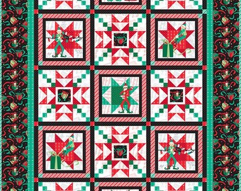 Quilt Kit~Bedtime for Naughty Elves~55" x 81" Elf Block Twin Quilt (includes fabric for top of quilt & binding) AAFQK-795