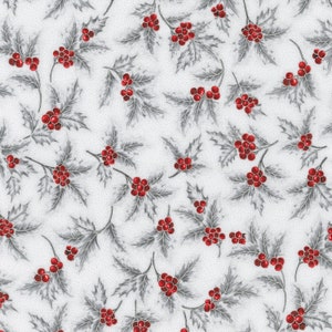 Robert Kaufman by the yard Berries with holly cotton fabric Gold Metallic,Holiday Flourish
