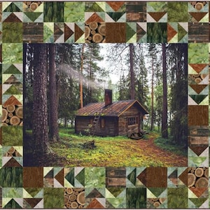 Quilt Kit ~ Untergrund ~ 60 &quot;x 50&quot; Off the Grid Cabin in Woods Panel Quilt (enthält die Muster und den Stoff für die Oberseite der Quilt & die Einfassung) AAFQK-1357