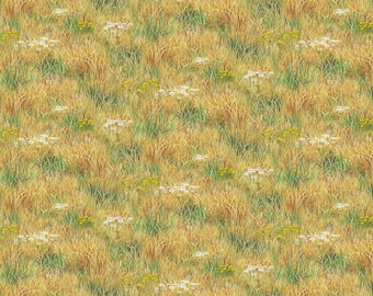 EOB Elizabeths Studio Landscape Medley Meadow Grass Gold Cotton Fabric by the Yard or Select Length 7209E-GOLD