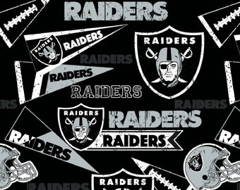 Stoffentradities - NFL-katoen - Oakland Raiders - Voetbal - Zwart/Zilver - Stof op maat gesneden 14458-D