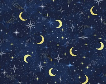 Timeless Treasures~I Love You to the Moon and Back~Moon and Stars~Navy~Cotton Fabric by the Yard or Select Length C8348-NVY