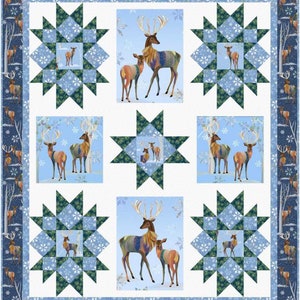 Pine Valley Deer Quilt Pattern, 5438-1, digital pattern, panel lap quilt  pattern, deer lap quilt pattern, northcott fabrics pine valley