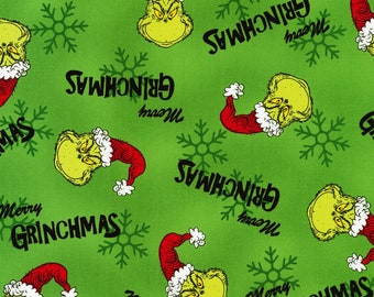 Robert Kaufman~How the Grinch Stole Christmas~Merry Grinchmas~Green~Cotton Fabric by the Yard or Select Length ADE157837