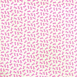 Elizabeths Studio - Cancer Awareness Ribbons - Breast Cancer - White/Pink - Cotton Fabric by the Yard or Select Length 407E-WHTPNK