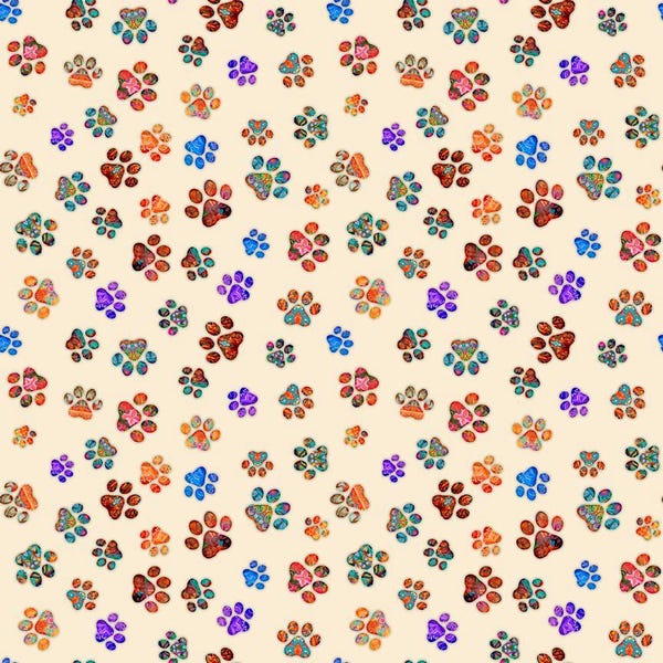 Quilting Treasures~Quilt Room Kitties~Paw Toss~Digital~Cream~Cotton Fabric by the Yard or Select Length 30381-E