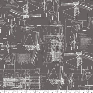 May include: A seamless pattern featuring a white and gray blueprint design of a satellite. The blueprint is repeated throughout the pattern, creating a technical and futuristic aesthetic.