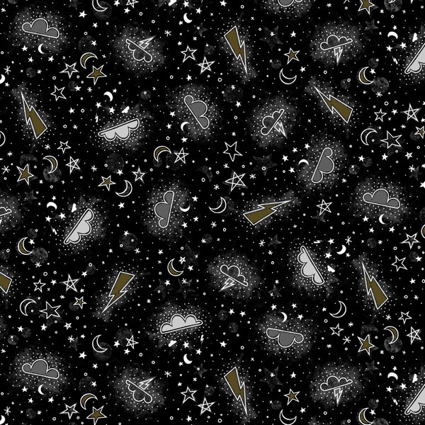Michael Miller~Light Up My World~Night Sky~Glow in the Dark~Black~Cotton Fabric  by the Yard or Select Length DG10458-BLAC