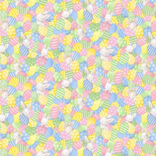 Timeless Treasures~Egg Hunt~Packed Easter Eggs and Bunnies~Multi~Cotton Fabric by the Yard or Select Length CD2648-MULTI
