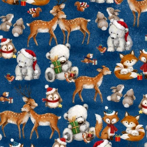 Wilmington Prints~Woodland Gifts~Critter Couples~Blue~Cotton Fabric by Select Length 45166-421