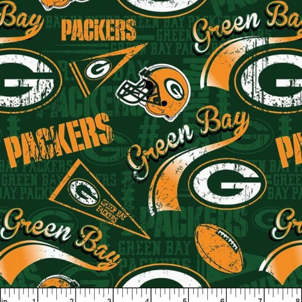 Fabric Traditions~NFL Cotton~Green Bay Packers~Green~Cotton Broadcloth Fabric by the Yard or Select Length 14837-D