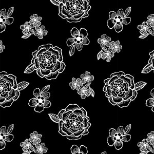 Wilmington Prints~Night and Day~Medium Floral~Schwarz/Weiss~Baumwollstoff Meterware oder Länge wählen 66212-911