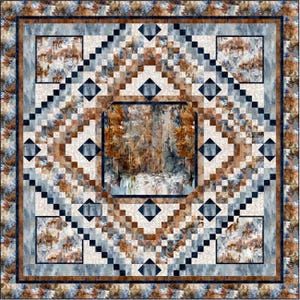 Quilt Kit~Highland Steps~99" x 99" Highland View Watercolor Scenic Panel Queen Quilt (pattern/fabric for top of quilt & binding) AAFQK-1433