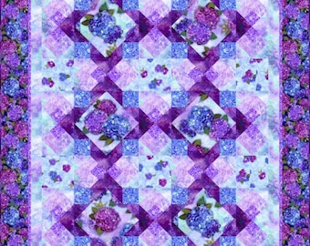 Quilt Kit~Hydrangea Blooms~57" x 75" Purple Hydrangea Floral Throw Quilt (includes fabric for top of quilt and binding) AAFQK-945
