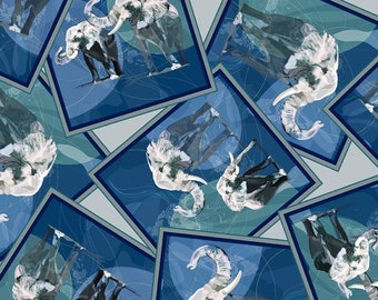 Tesoros de acolchado Elefantes extraordinarios Parches de elefantes Impresión digital Tela de algodón gris cortada a medida o seleccione longitud 28777-K