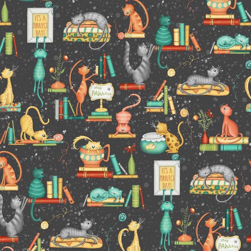 Cat Cotton Fabric by the Yard Purrfect Day Catitude White - Etsy